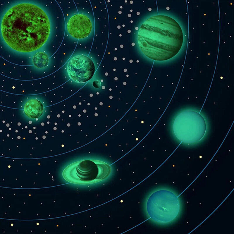 Glow In The Dark Solar System Wall Sticker 10 Planet Decal Kids Room Decor stars