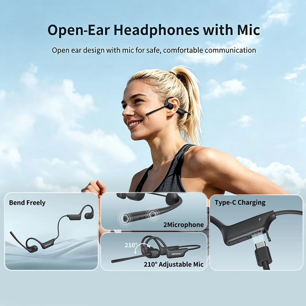 Mpow Air Conduction Headphones Trucker Bluetooth Headset Dual Noise Cancelling