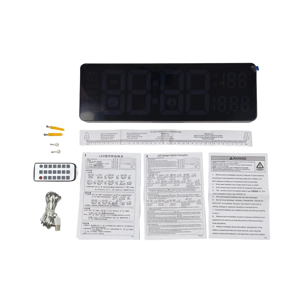 16" Digital Large Big Jumbo LED Wall Desk Clock Display W/Calendar Temperature