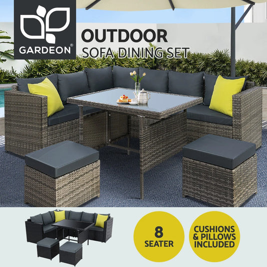 Gardeon 8 Seater Outdoor Dining Set Patio Table Chair Lounge Setting Wicker