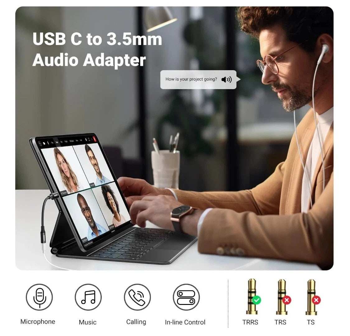 USB Type C TO 3.5mm Female Headphone Jack Adapter AUX Stereo Speaker Audio Cable