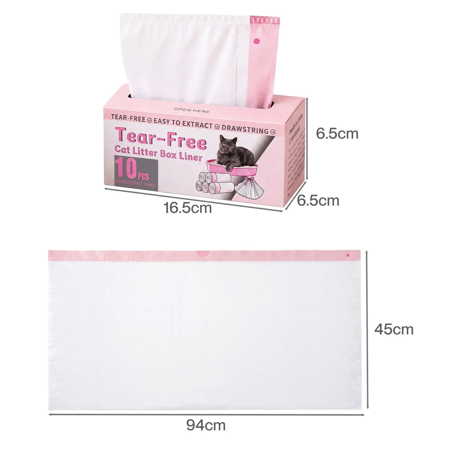 Pawz Cat Litter Bags 30 Pcs 94 x 45cm Drawstring 10kg HDPE White Pink