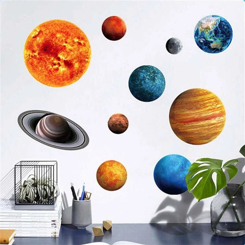 Glow In The Dark Solar System Wall Sticker 10 Planet Decal Kids Room Decor stars