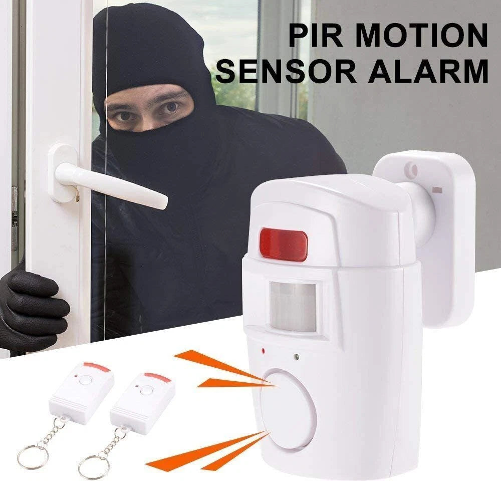 2 x Wireless PIR Motion Sensor Alarm & Remote Controls Home Caravan Garage Shed