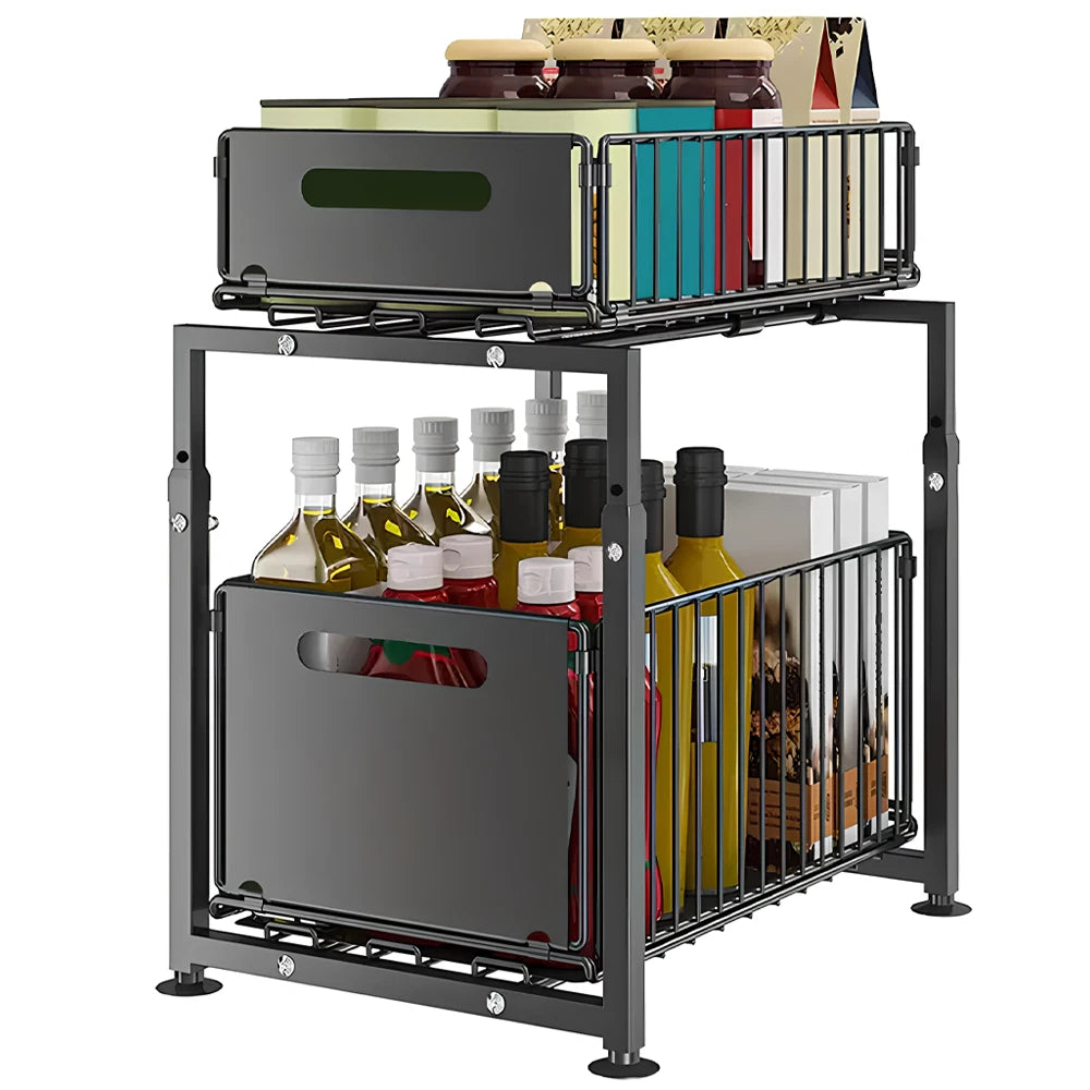 Large 2 Tier Pull Out Basket Kitchen Under Sink Cupboard Organiser Storage Rack