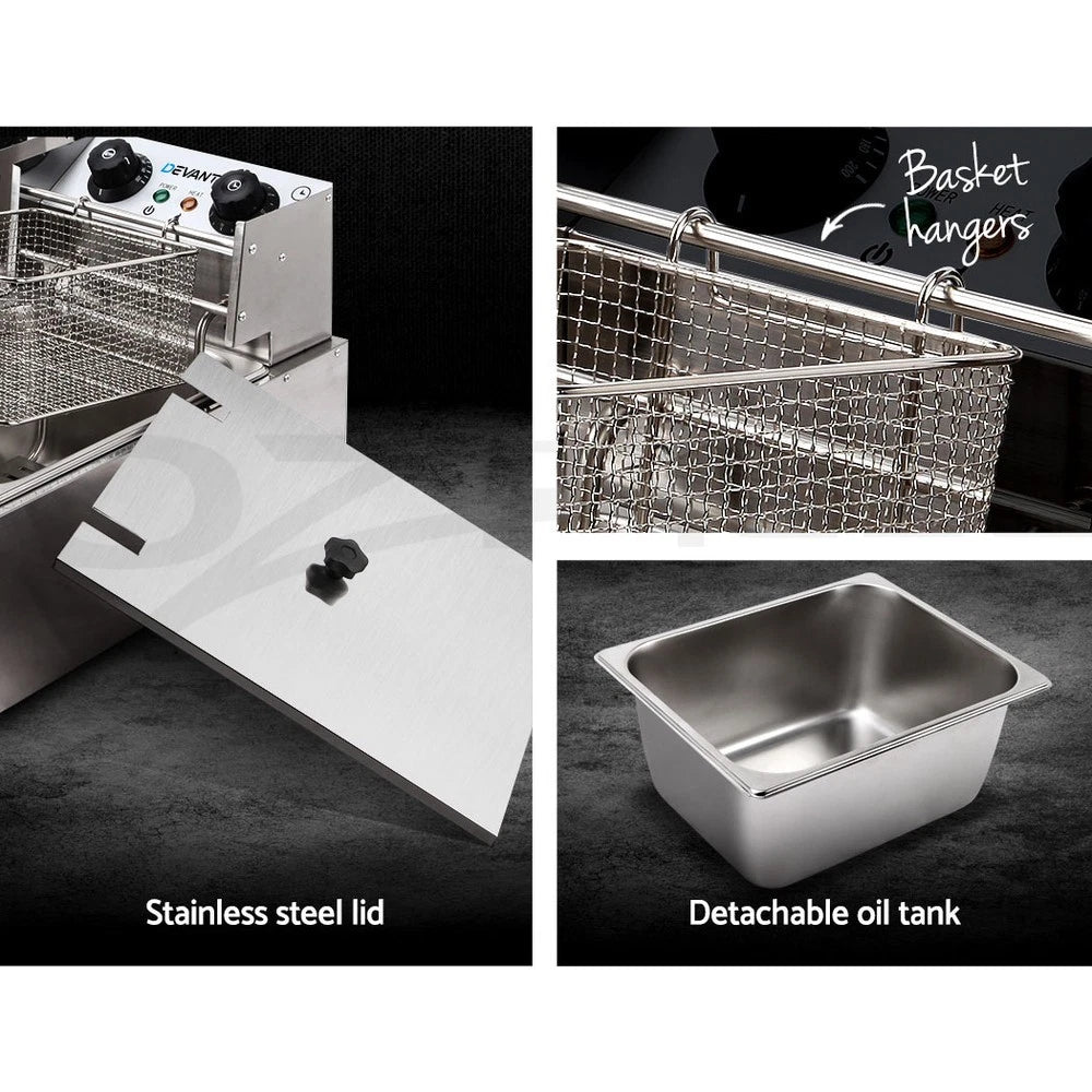 Devanti Commercial Electric Deep Fryer 10L Basket Chip Cooker Stainless Steel