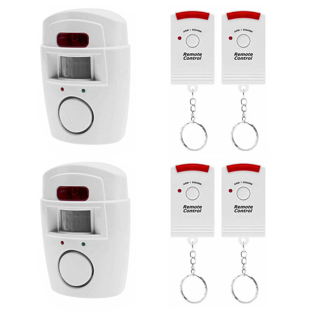 2 x Wireless PIR Motion Sensor Alarm & Remote Controls Home Caravan Garage Shed