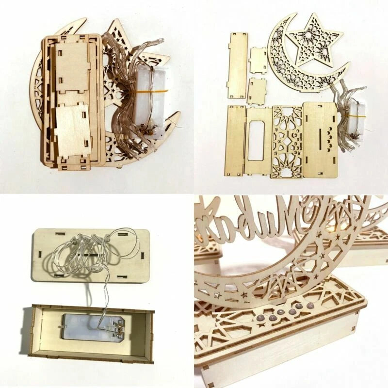 Ramadan Eid Mubarak Moon Castle LED Light Wooden Muslim Islamic Party Decoration