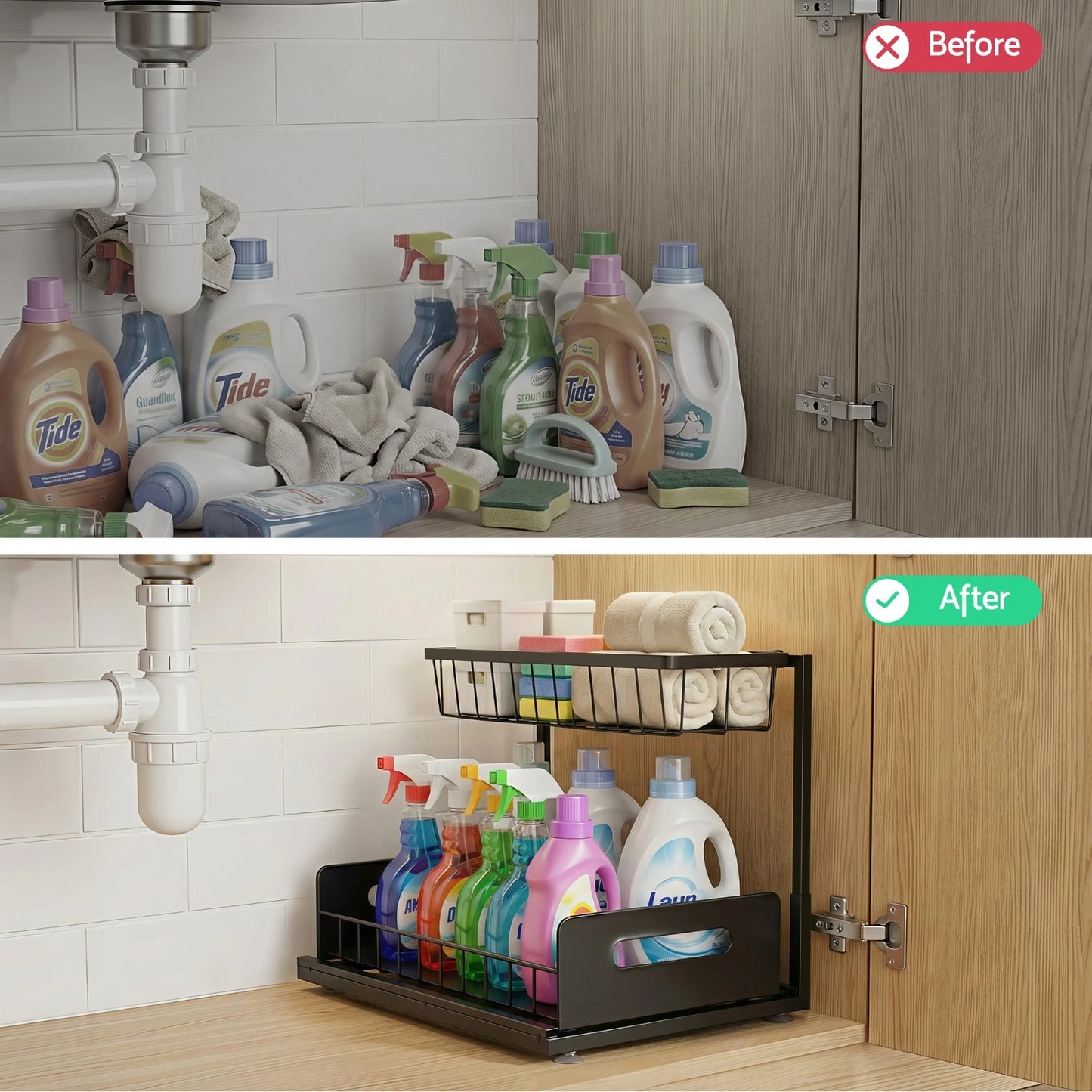 Artiss Under Sink Organizer Storage L Shape Kitchen Cabinet Shelf