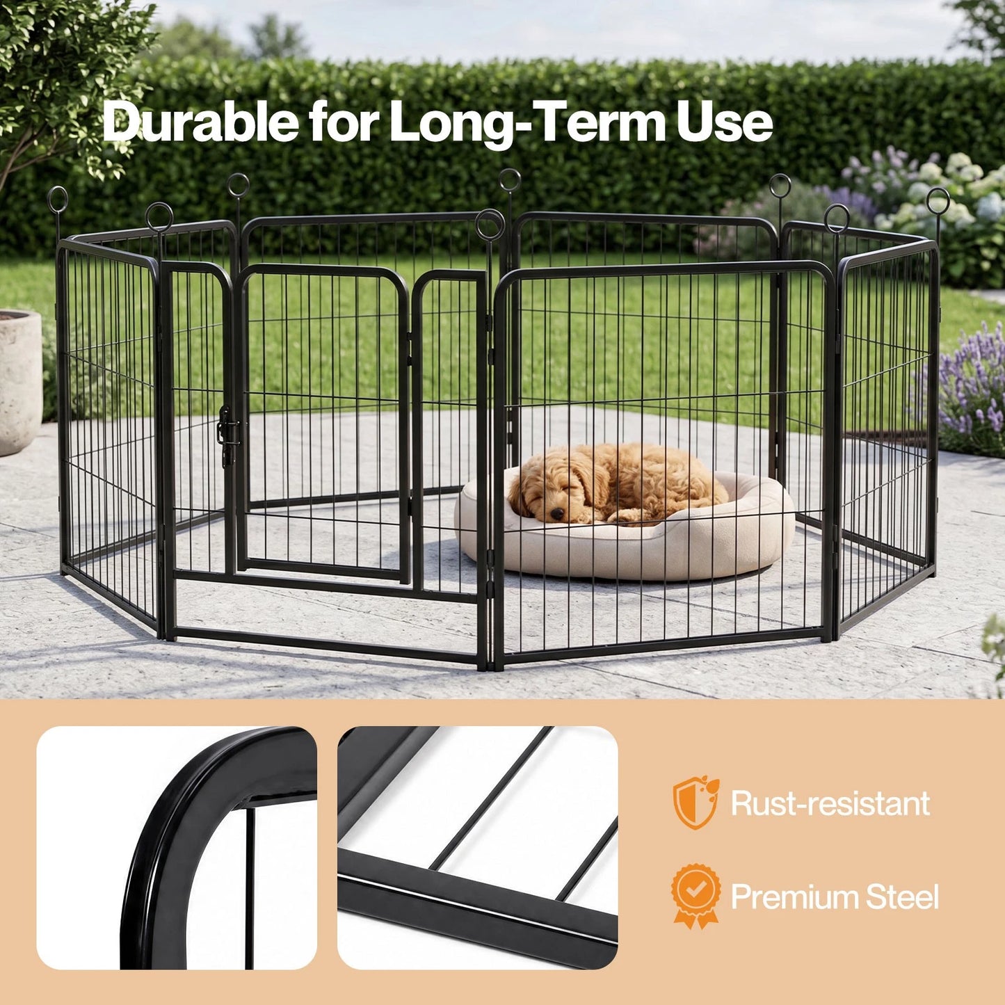 Pawz Dog Playpen 8-Panel Metal Dog Pen Tool-Free Foldable Puppy Crate Black
