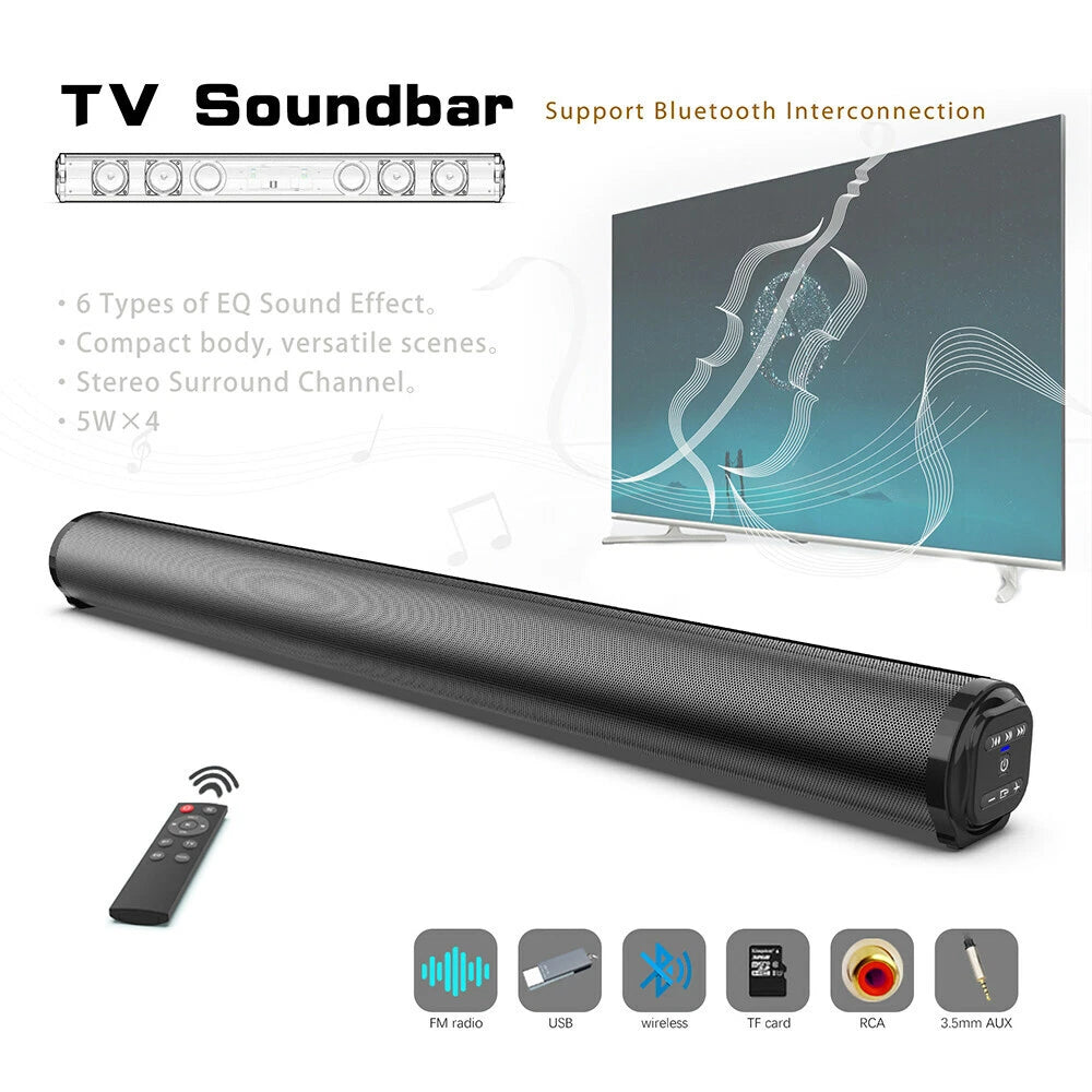 Sound Bar TV Theater Subwoofer Powerful Bluetooth 5.0 Wired Wireless Remote 40W