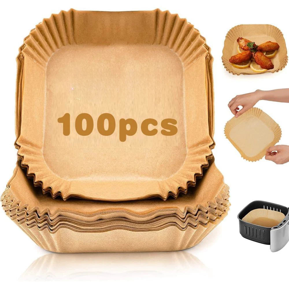 100pcs Air Fryer Disposable Paper Liner Square Food Grade Parchment Paper Liners