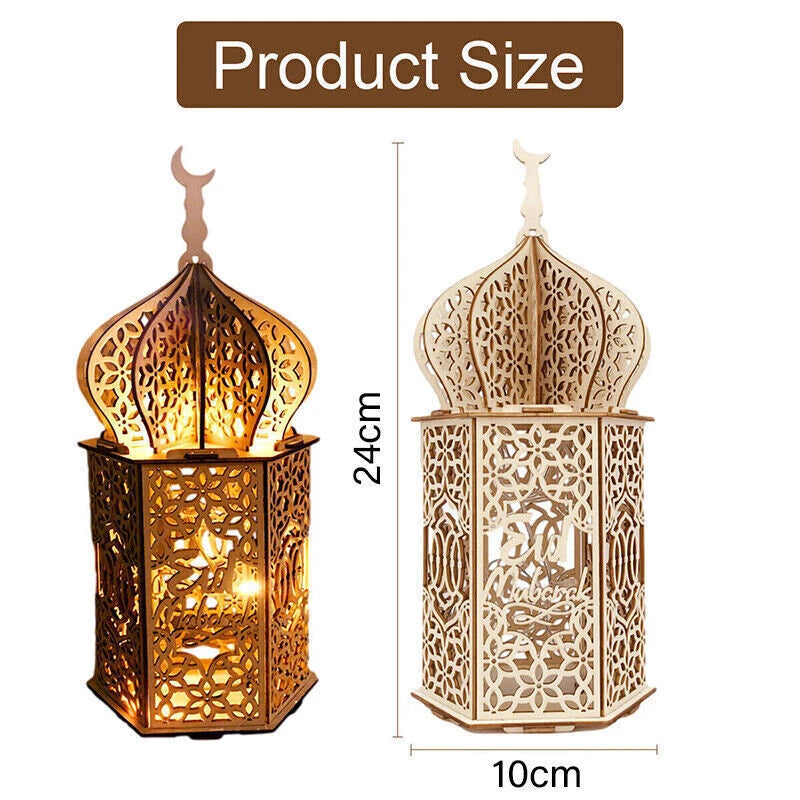 Eid Mubarak Muslim Led Night Lamp Ramadan Decoration Light Wooden Lantern Gift