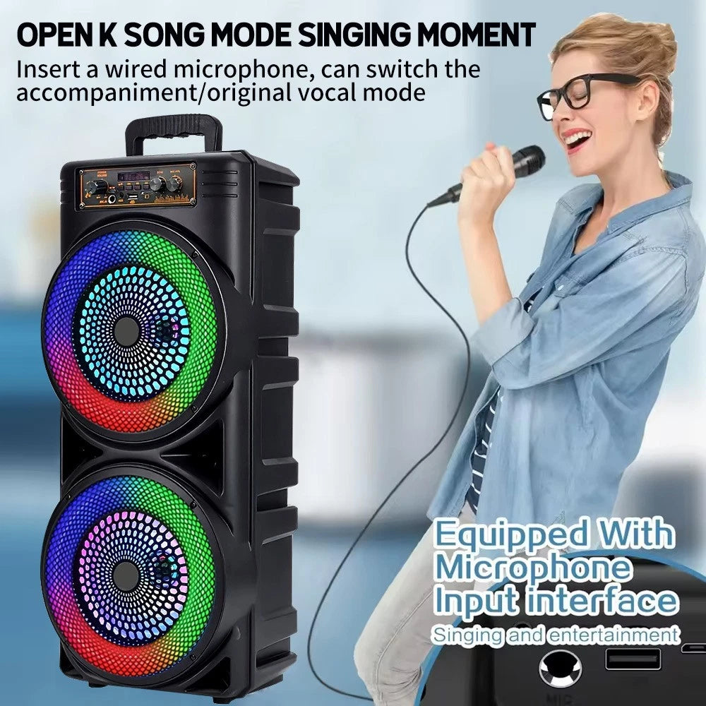 5000W Dual 8.5'' Bluetooth Speaker Sub Woofer Heavy Bass Sound System Party &Mic