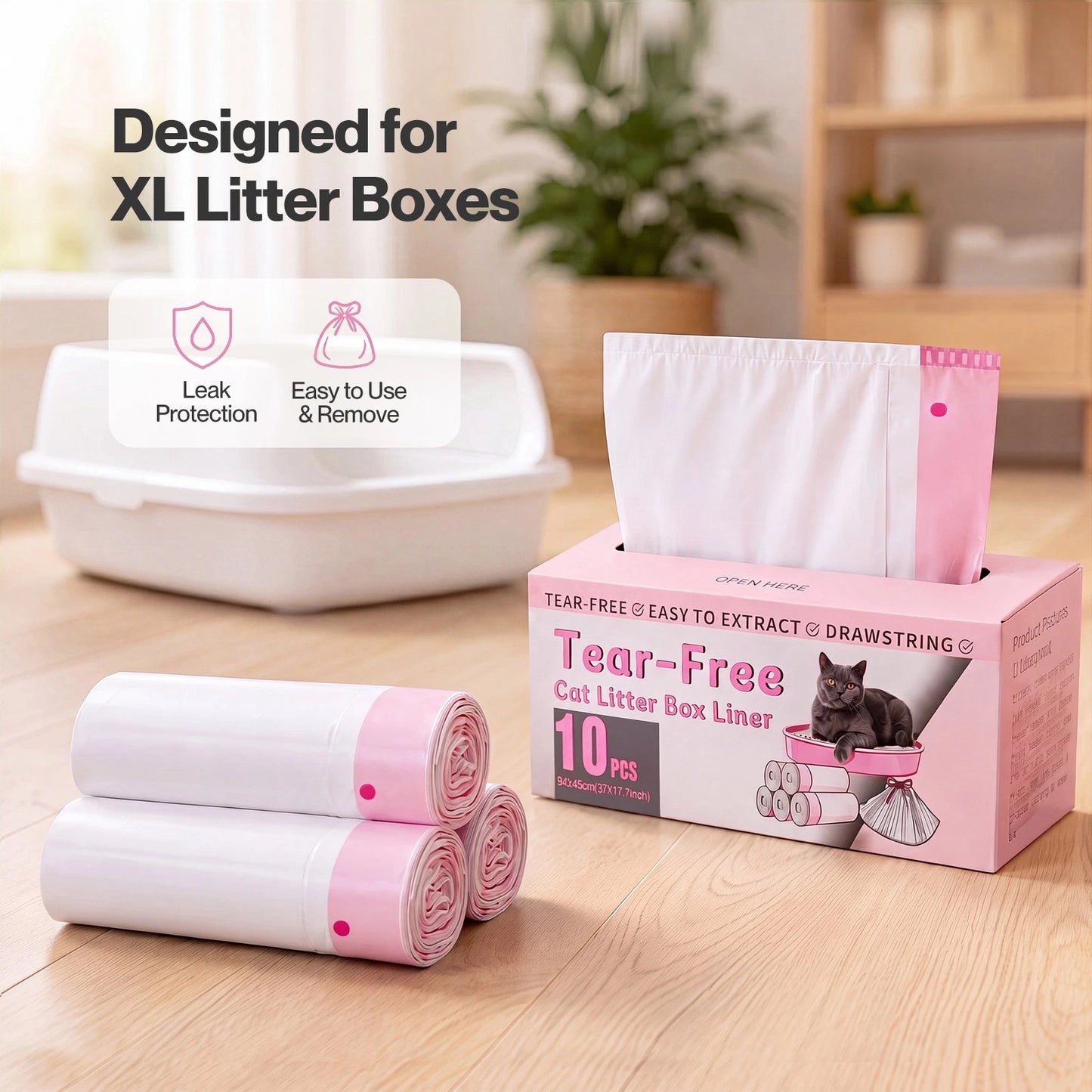 Pawz Cat Litter Bags 30 Pcs 94 x 45cm Drawstring 10kg HDPE White Pink