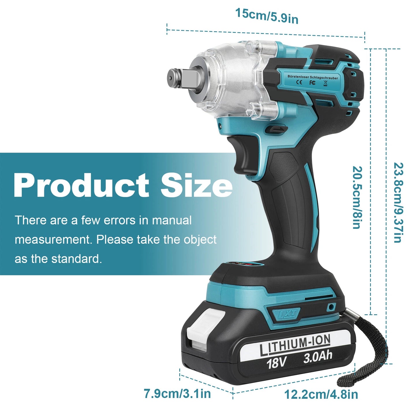1/2" Electric Wrench Cordless Brushless Impact Rattle Gun Drill Kit + 2x Battery