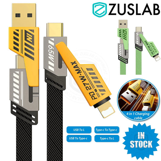 ZUSLAB 4 in 1 Type-C/USB to Type-C 65W Fast Charging Data Cable For Universal