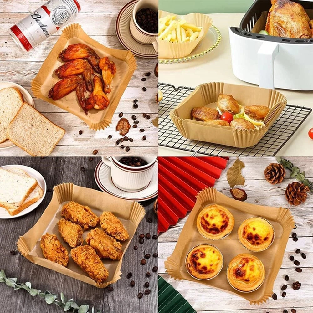 100pcs Air Fryer Disposable Paper Liner Square Food Grade Parchment Paper Liners