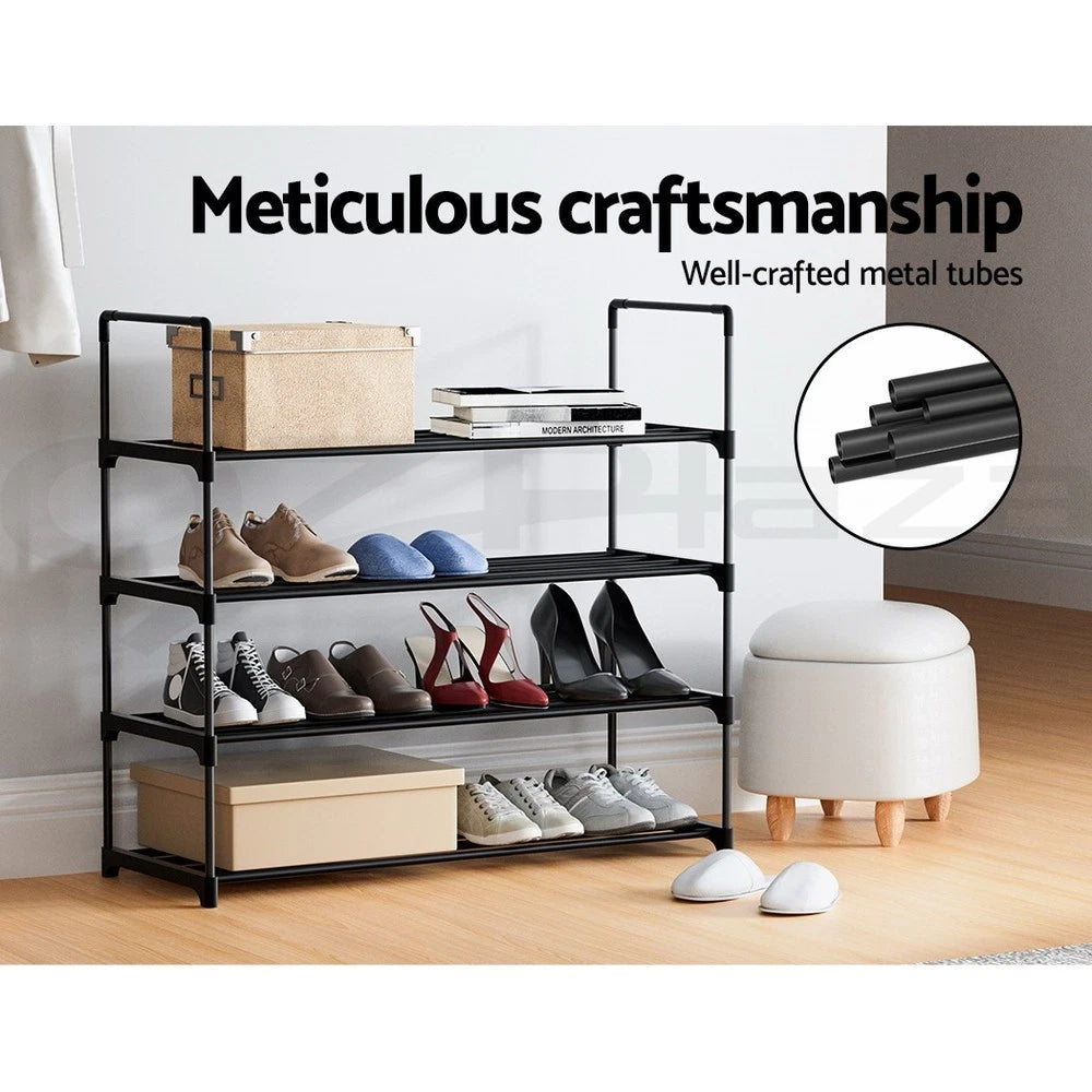 Artiss Shoe Rack Storage Cabinet Stackable Shelves Stand 4 Tiers 16 Pairs Black