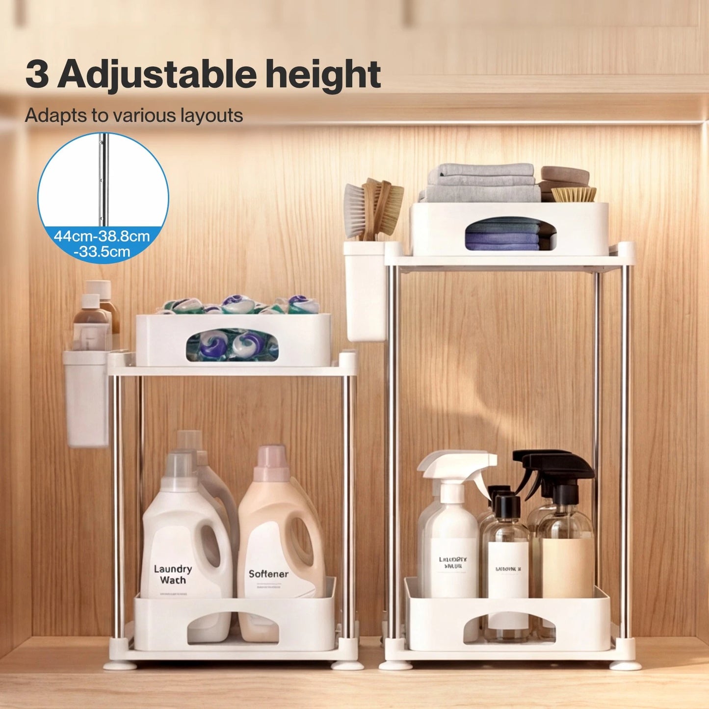 Toque 2 x Under Sink Organizer 2 Tier Cabinet Storage Rack Adjustable Kitchen