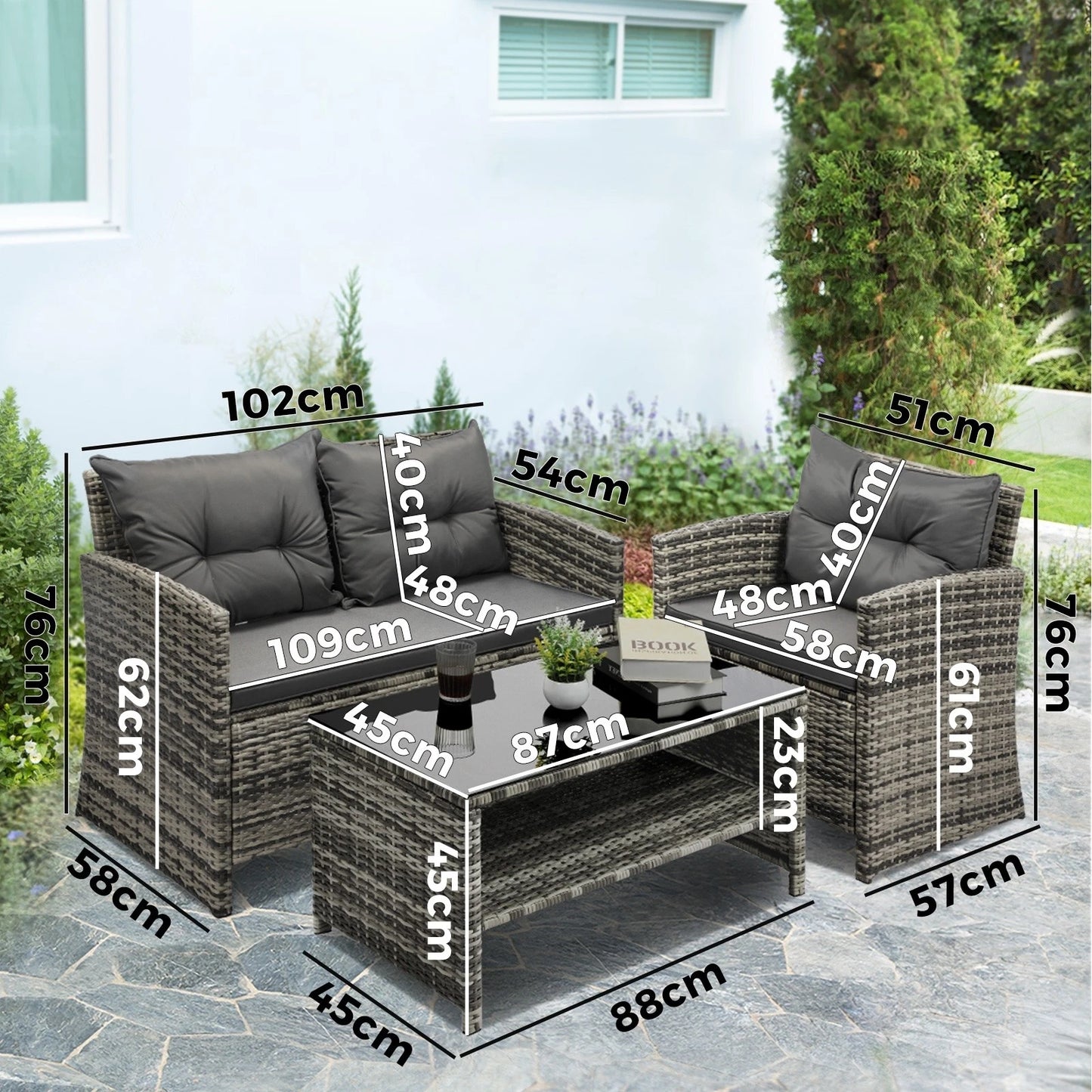 Livsip Outdoor Lounge Set Patio Furniture Dining Chairs Wicker Table  4 Piece