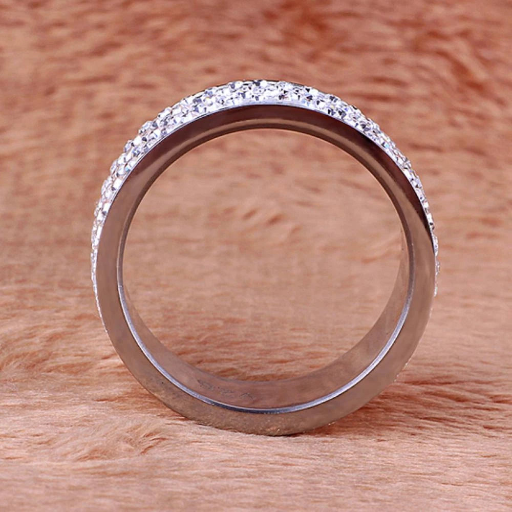 Women Jewelry Full Filled Zircon Band Ring Weddig Stainless Steel