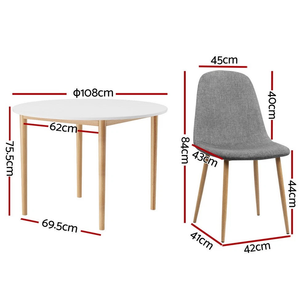 Artiss Dining Table and Chairs Set 5PCS White Grey Restaurant Kitchen Furniture