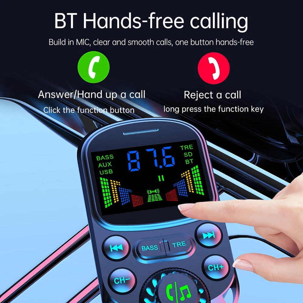 Bluetooth 5.3 Radio Car Kit Wireless FM Transmitter with USB Charger MP3 Player