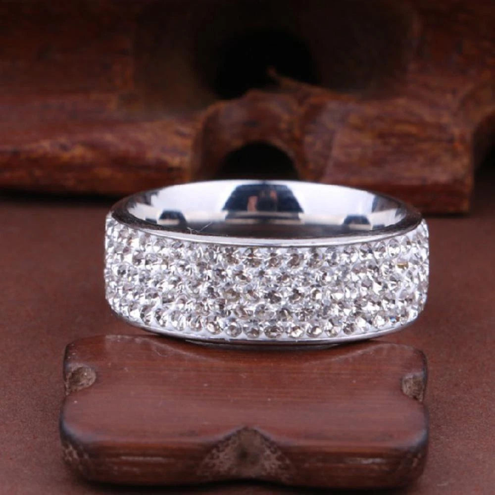 Women Jewelry Full Filled Zircon Band Ring Weddig Stainless Steel