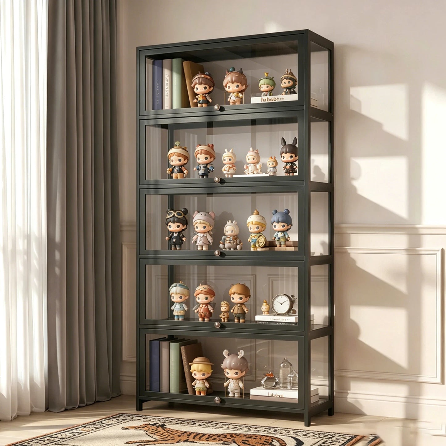 Display Cabinet Storage Shelves Clear Bookcase Wine Wood Rack Stand 3/4/5 Tier