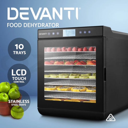 Devanti 10 Trays Food Dehydrator Stainless Steel Fruit Dehydrators Jerky Dryer