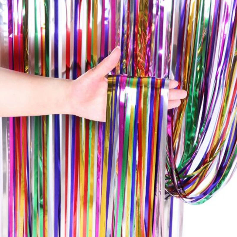2M Metallic Fringe Tinsel Curtain Foil Backdrop Streamer Event Party Drop AUS