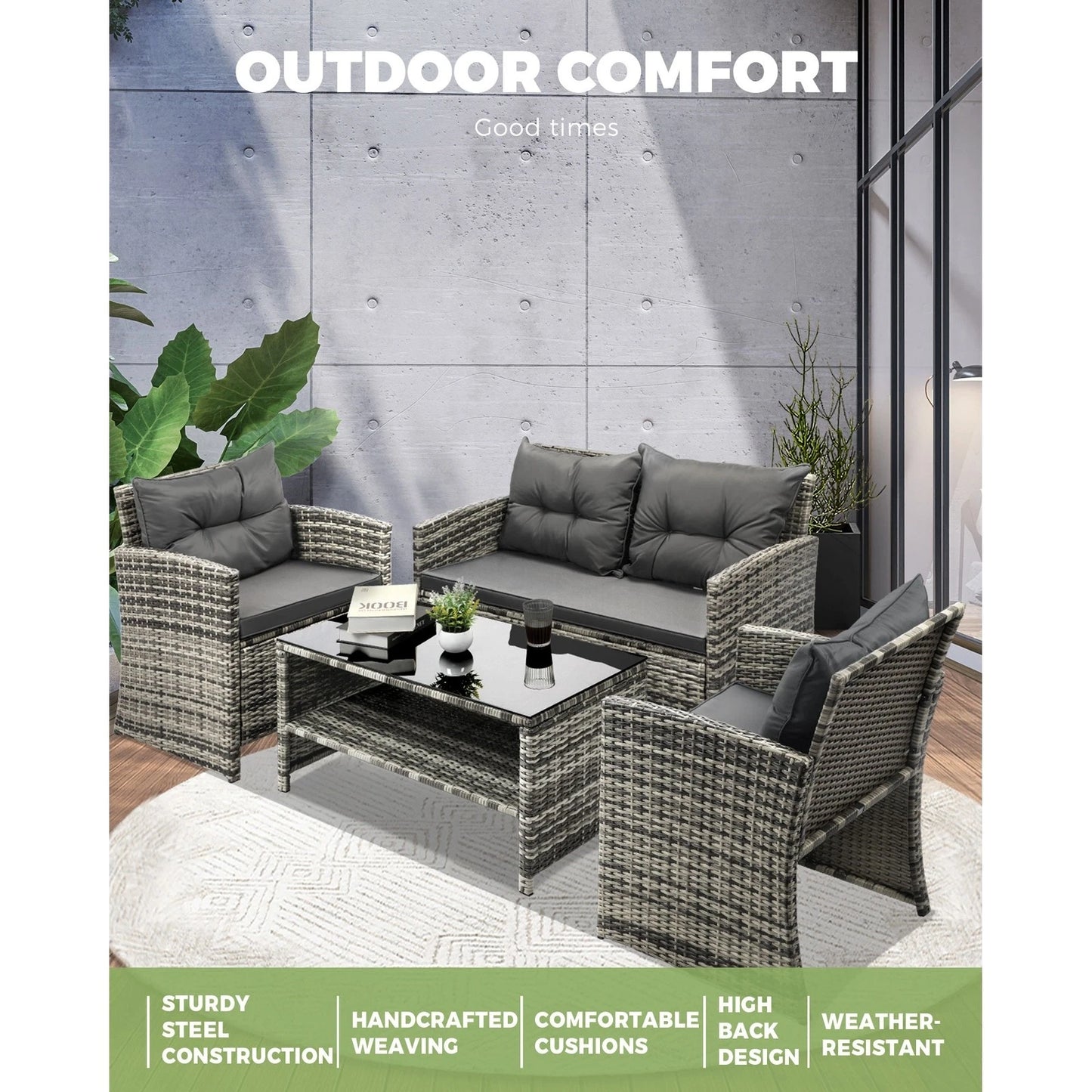 Livsip Outdoor Lounge Set Patio Furniture Dining Chairs Wicker Table  4 Piece