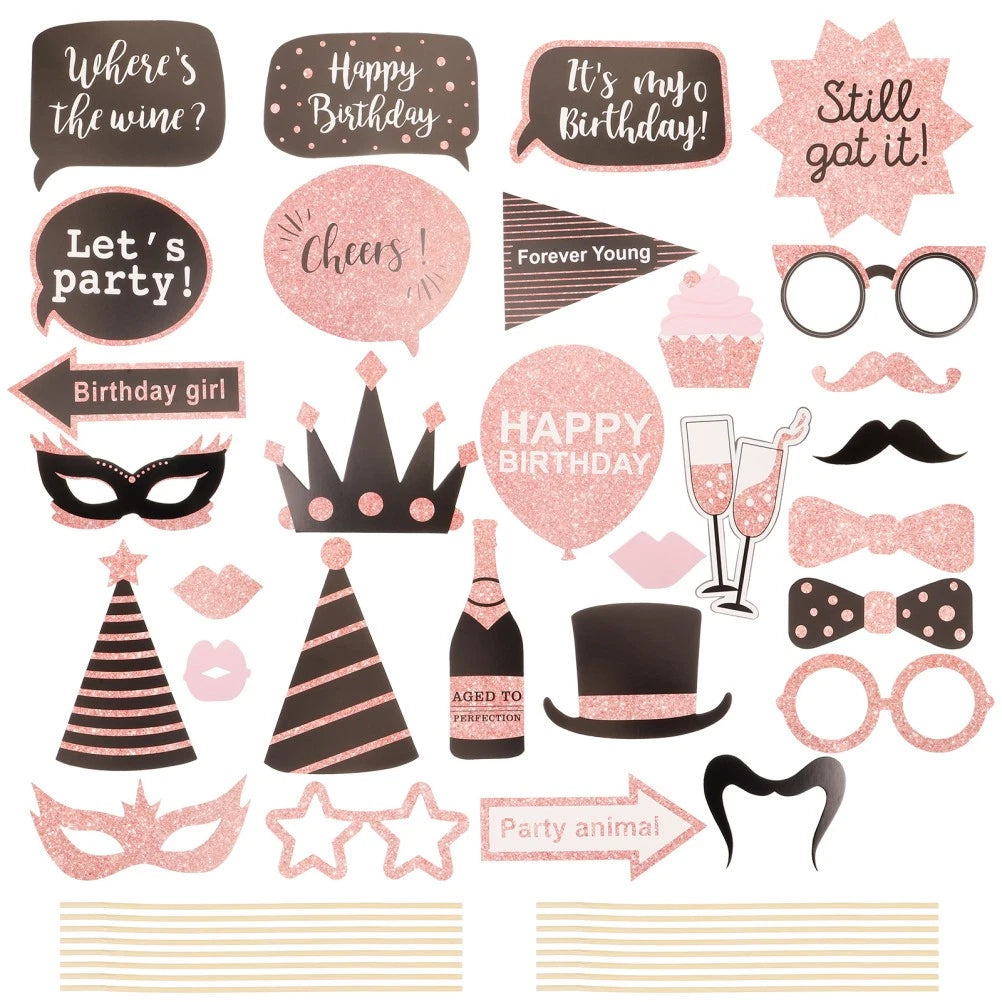 1 Set of Birthday Photo Booth Props Selfie Prop Party Supplies Decorations