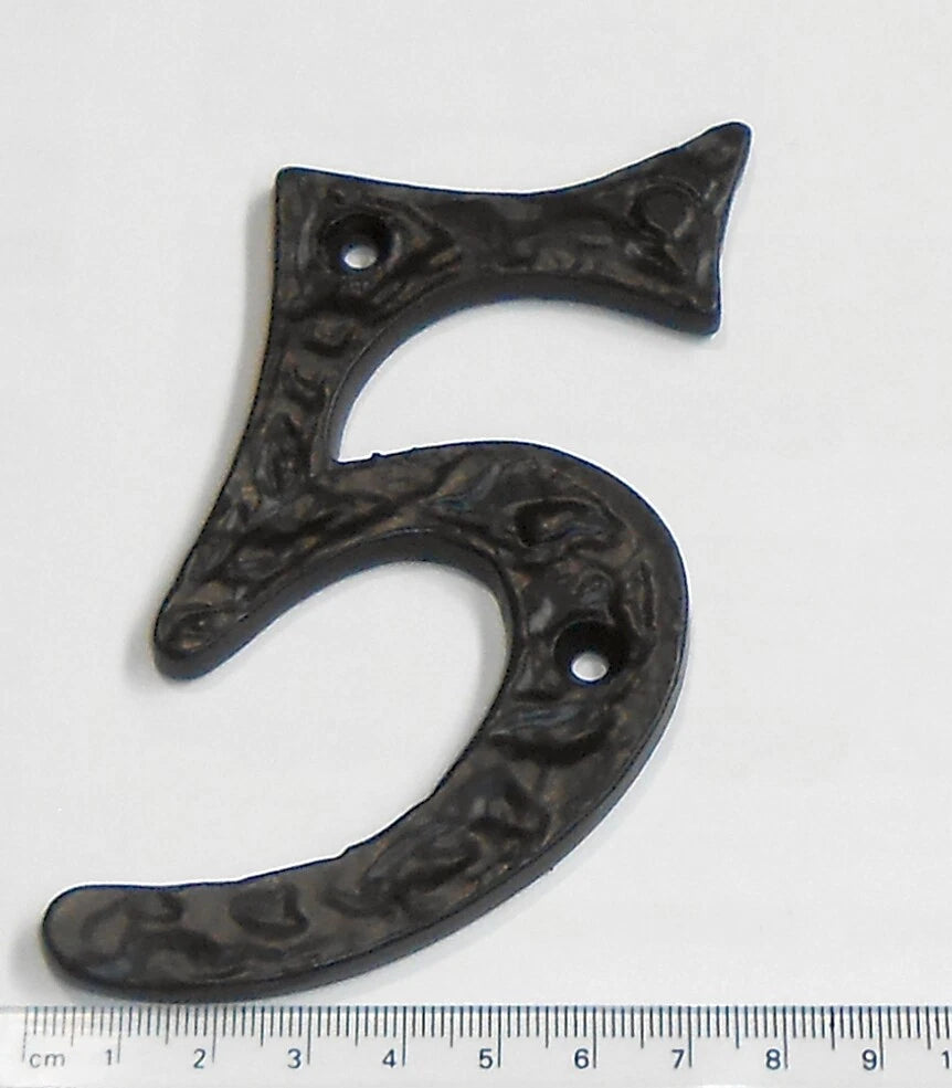 4"/100mm BLACK CAST IRON - HEAVY ANTIQUE DESIGN HOUSE DOOR FENCE NUMBERS NUMERAL
