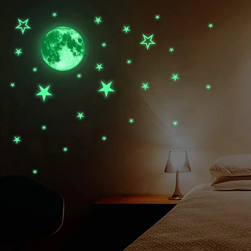 435 Wall Stickers Luminous Stars Moon Planet Glow In The Dark Nursery Kids Room