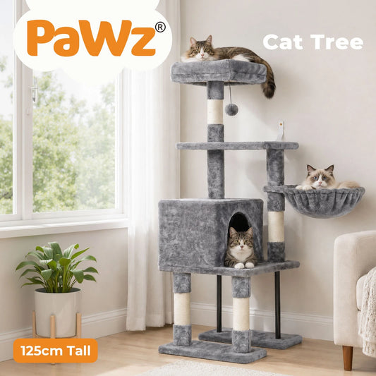 Pawz Cat Tree Cat Tower Multi-Level Cat Bed with Condo 125cm Plush Gray