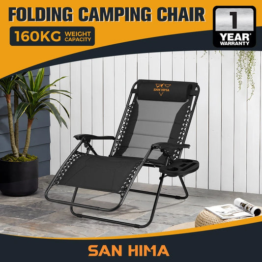 San Hima Folding Camping Chair Portable Lounge Recliner Outdoor Thick Padding