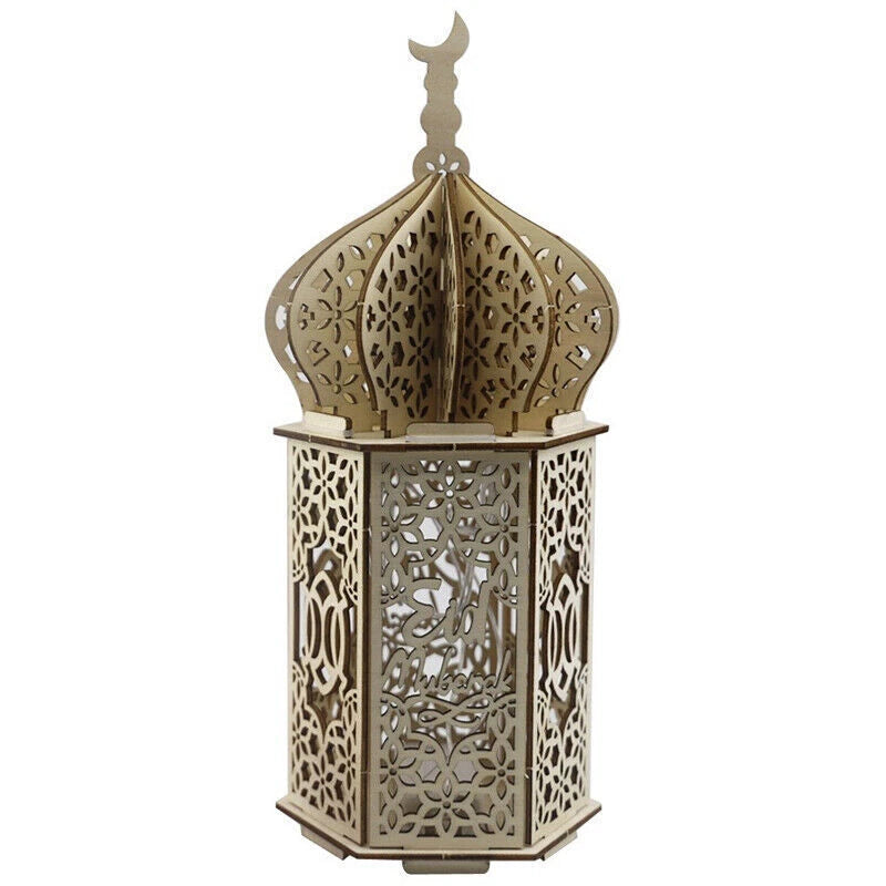 Eid Mubarak Muslim Led Night Lamp Ramadan Decoration Light Wooden Lantern Gift