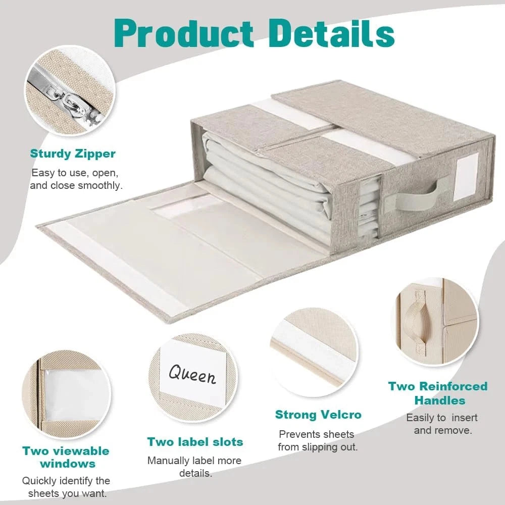 4 Pack Bed Sheets Organizers and Storage King Size Foldable Sheet Organizer Box