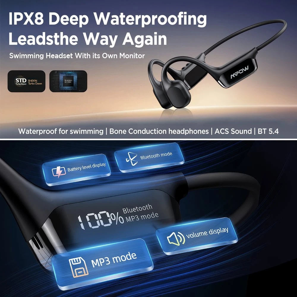 Mpow Bone Conduction Headphones  Bluetooth Waterproof MP3 Swimming Earphones 32G