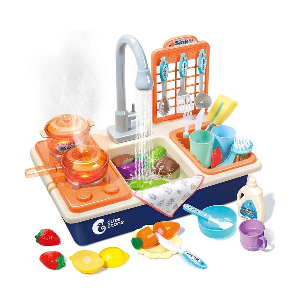 Cute Stone Pretend Play Kitchen Sink Toys Play Cooking Stove Pot Pan Tableware
