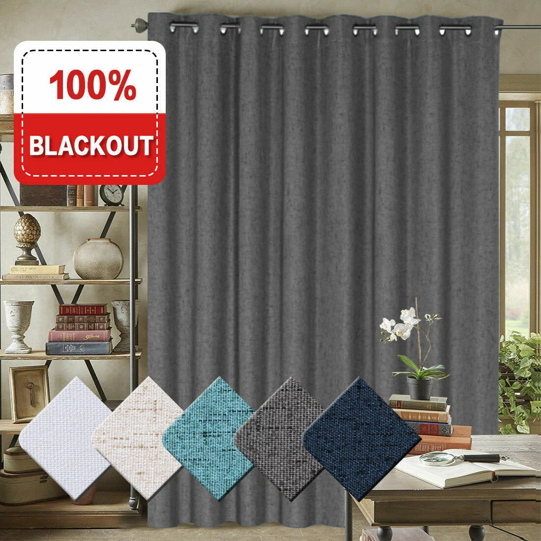 1 Panel Extra Wider 100% Blackout Curtain Thermal Insulated Drapes with Coating