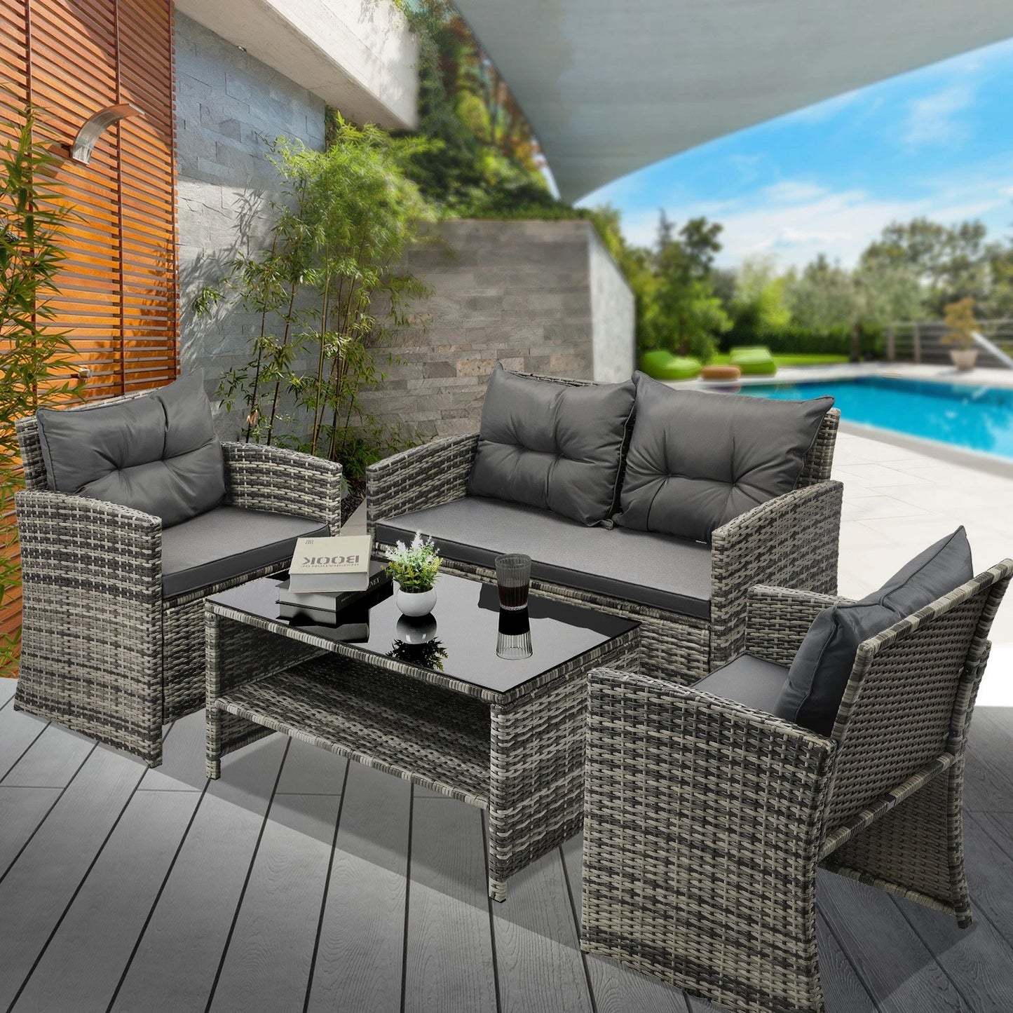 Livsip Outdoor Lounge Set Patio Furniture Dining Chairs Wicker Table  4 Piece