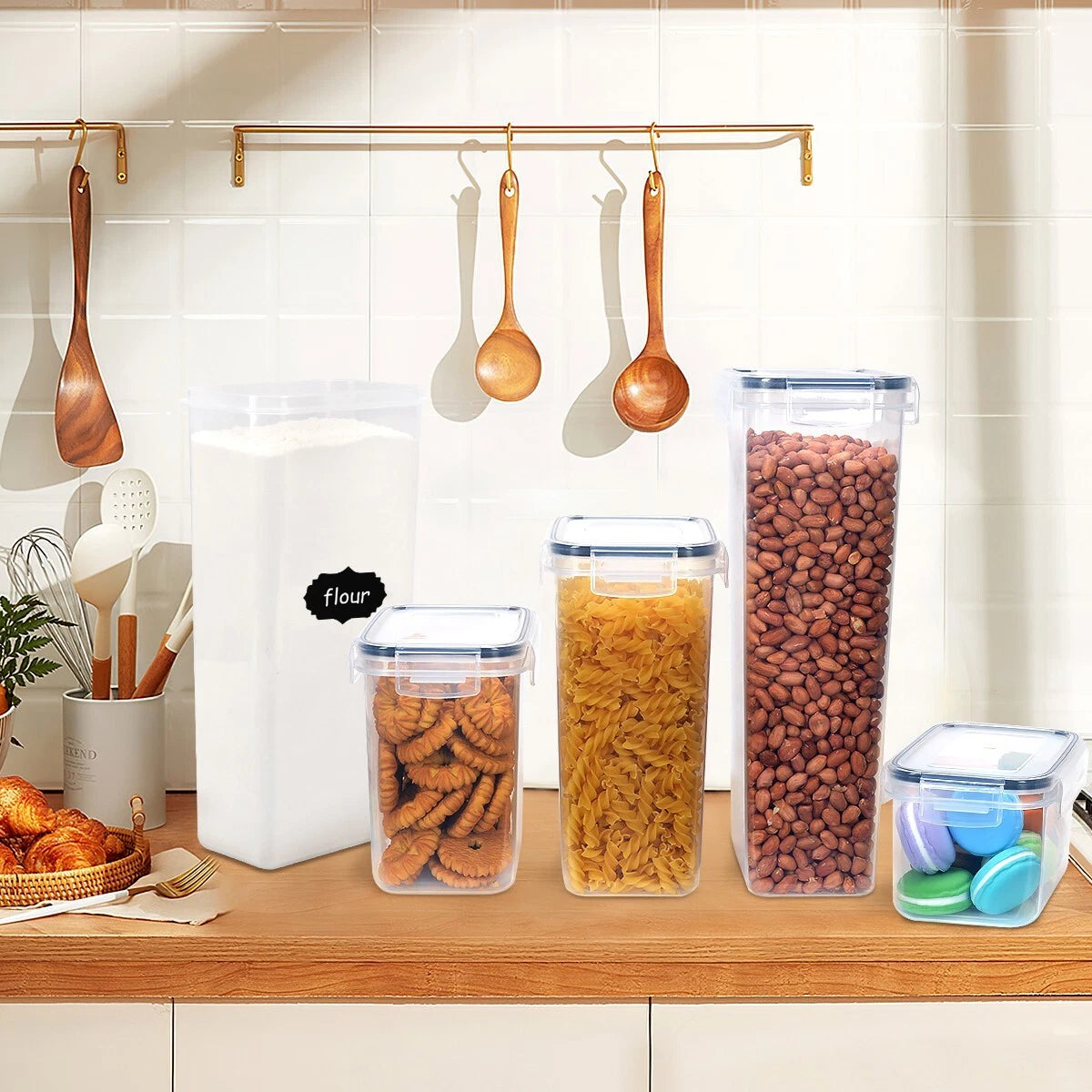 16/30/42 Pcs Airtight Food Storage Containers Kitchen Dry Food Pantry Organizer