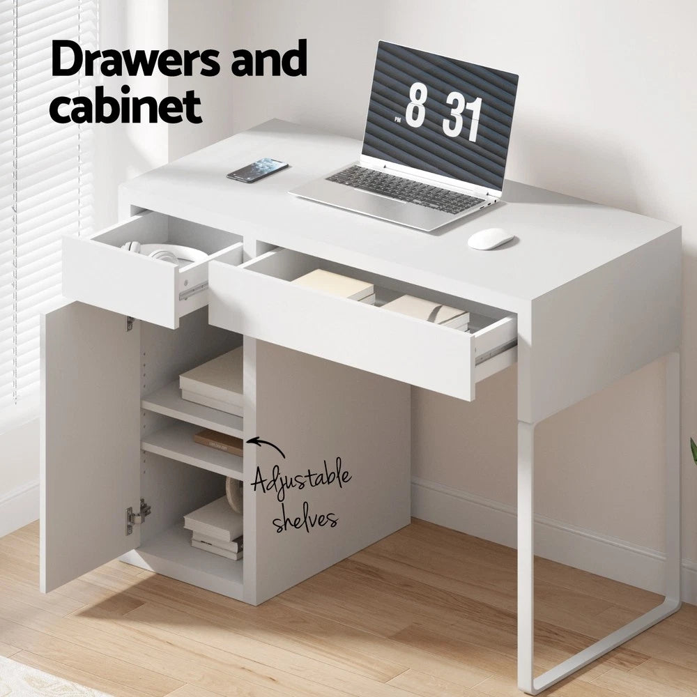 Artiss Computer Desk Drawer Cabinet Home Office Study Table White 105CM