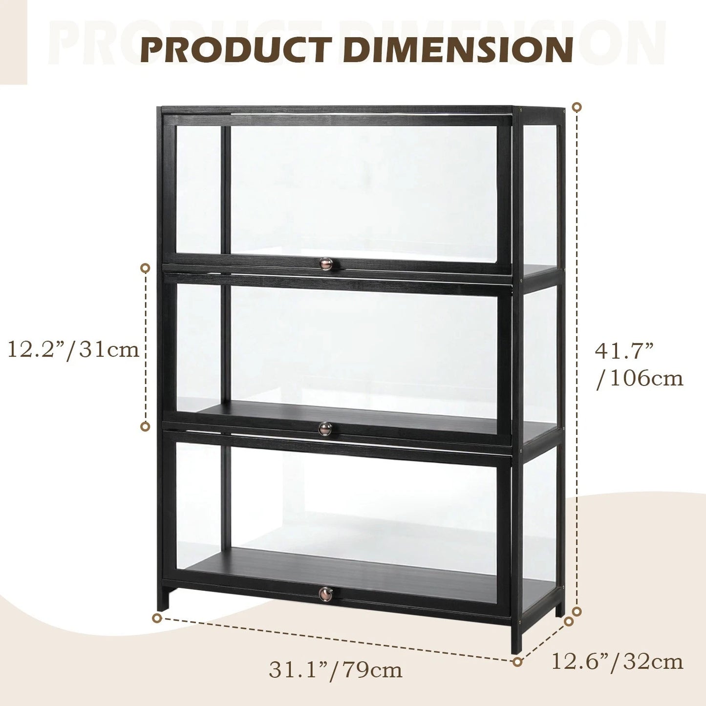 Display Cabinet Storage Shelves Clear Bookcase Wine Wood Rack Stand 3/4/5 Tier