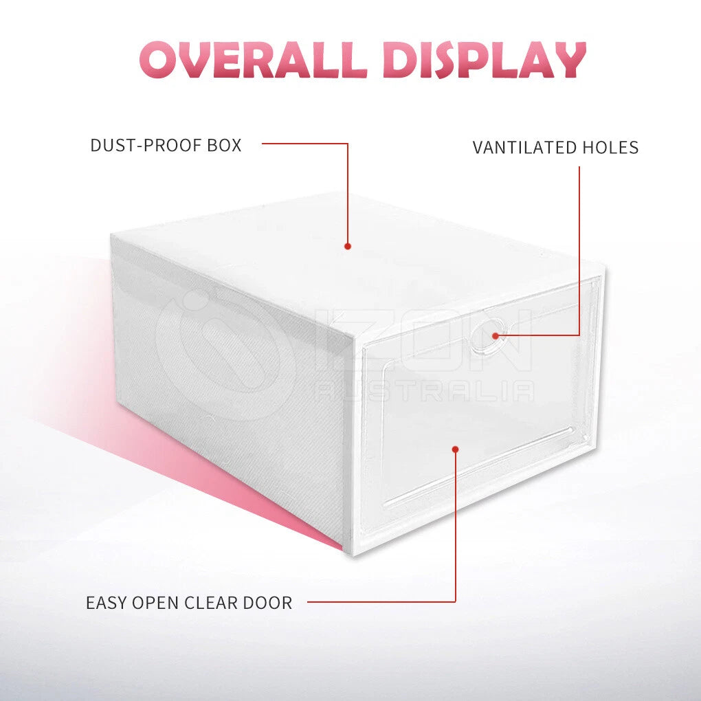 12Pcs Shoe Box Storage Case Clear Boxes Foldable Stackable Transparent Organizer