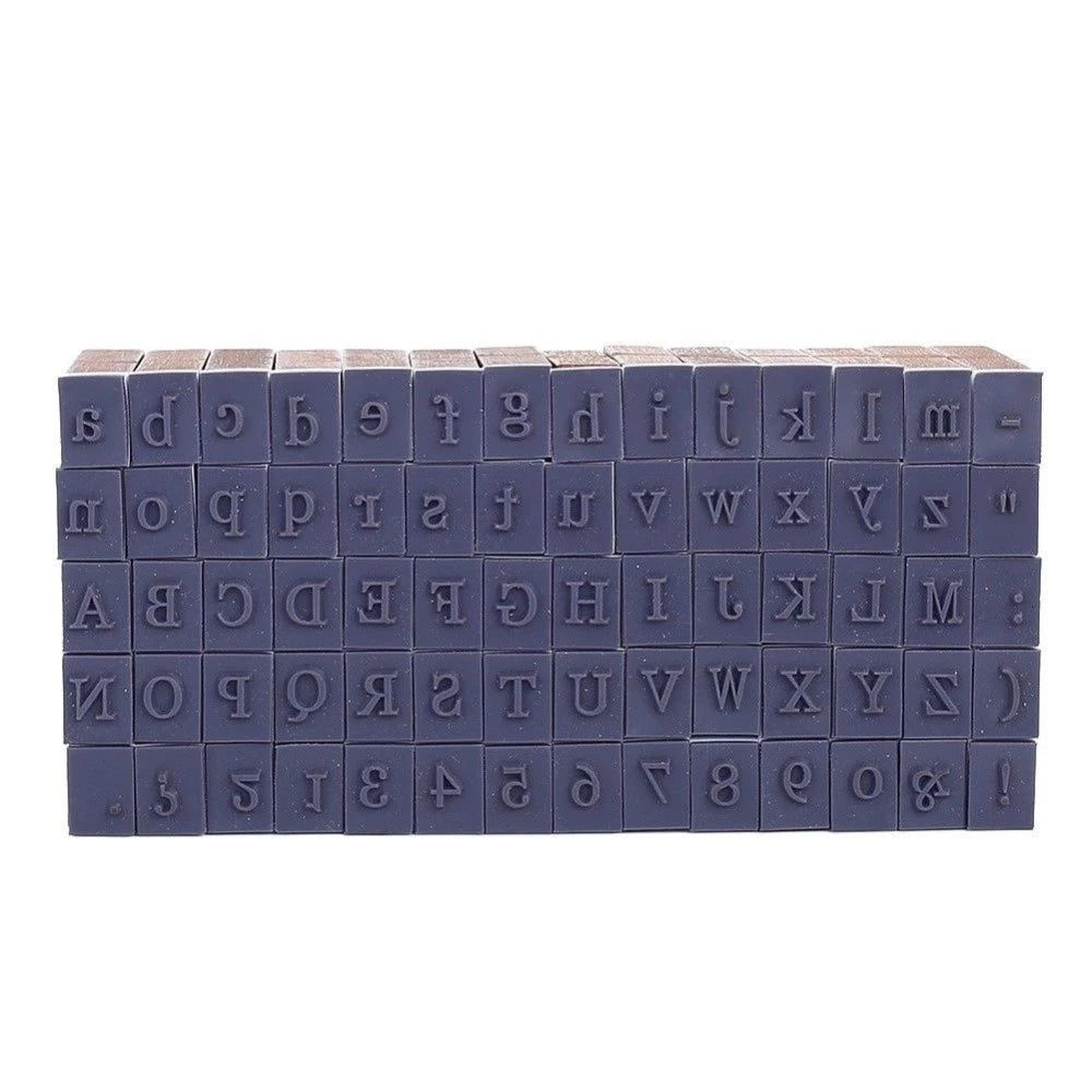 70 pcs / set Rubber Stamps Letter Number Alphabet Wooden Box Antique Vintage Kit