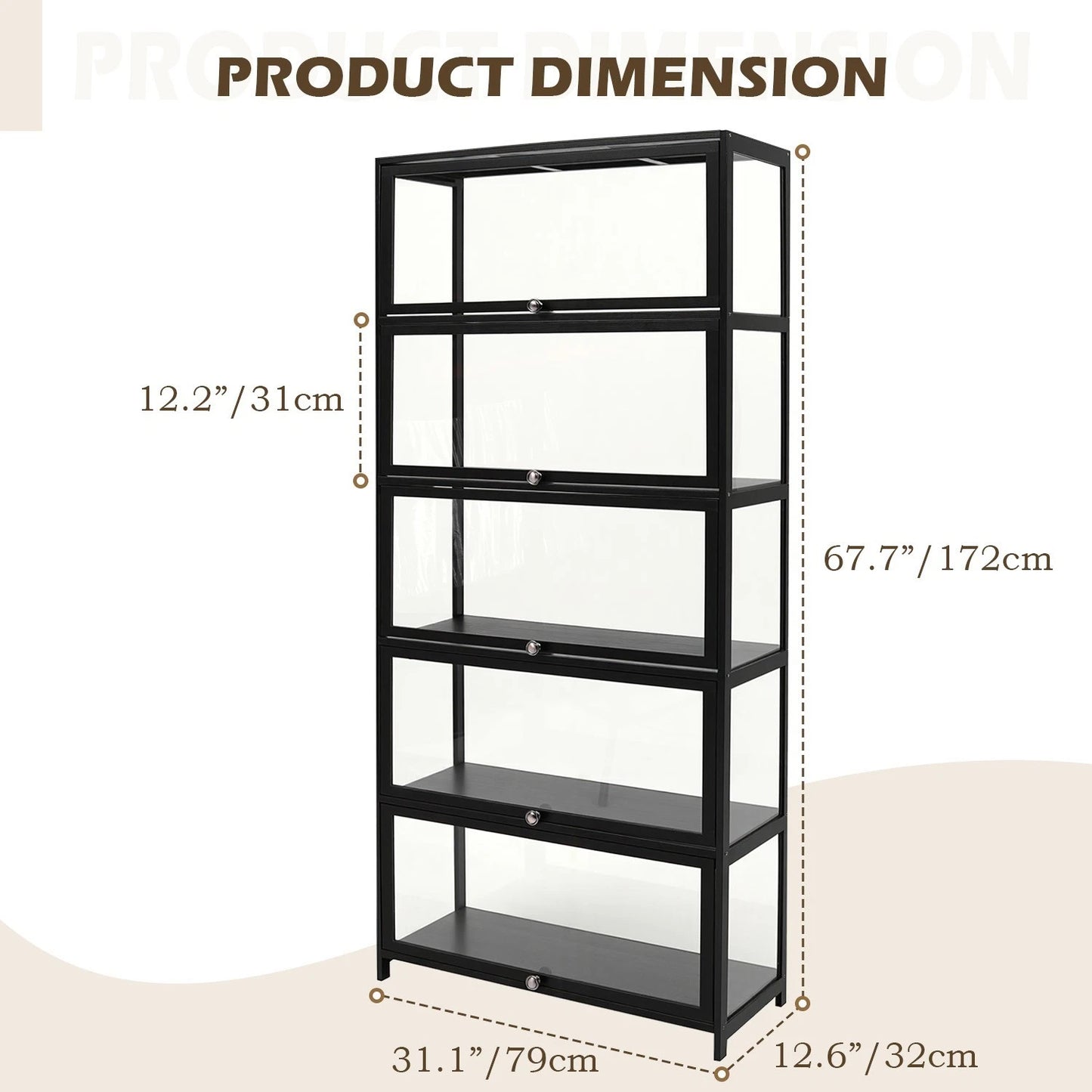 Display Cabinet Storage Shelves Clear Bookcase Wine Wood Rack Stand 3/4/5 Tier